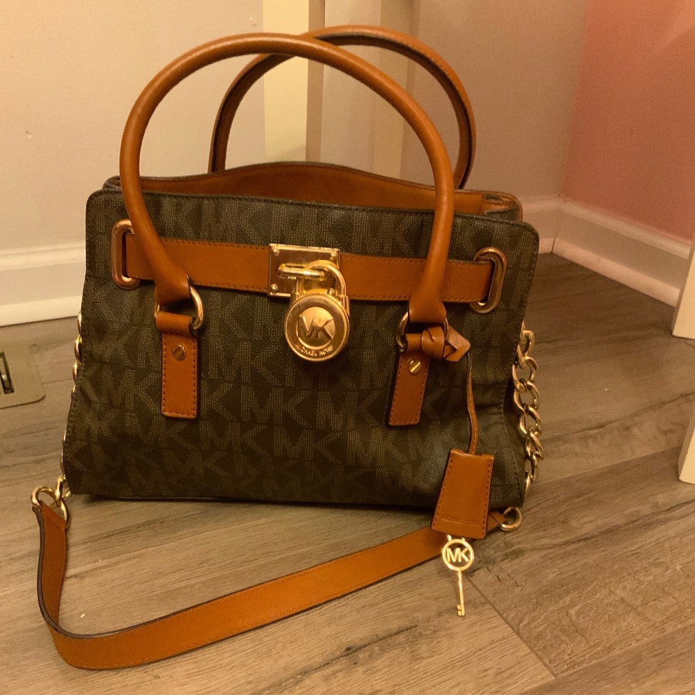 Authentic Michael Kors brown and gold Canvas purse